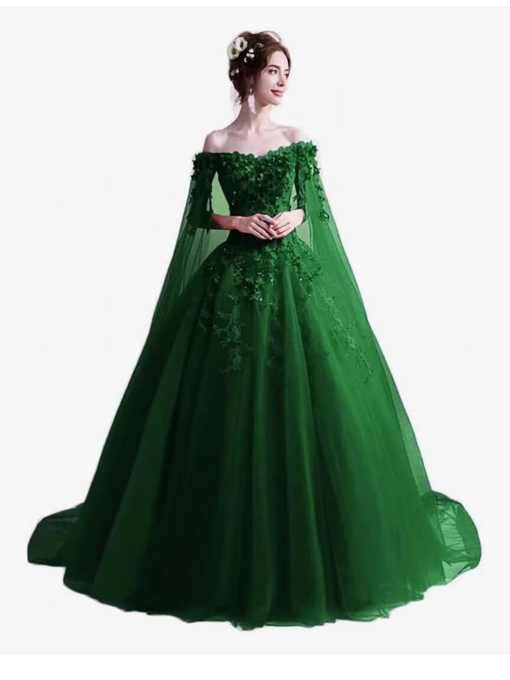 Off-Shoulder Emerald Green Ball Gown Dress Plus Size 24W Prom Wedding Bridesmaid